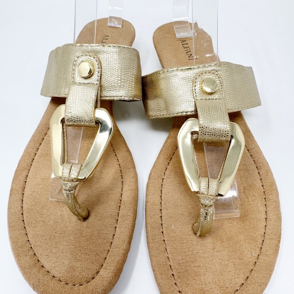 Alfani Womens Tan & Gold Embossed Vegan Leather Slip on Wedge Sandal Size 9.5 - Picture 4 of 11
